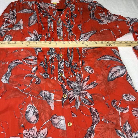 Leifsdottir Women Long Sleeve 100% Silk Blouse Sz 6‎ Floral Red Black White - Picture 9 of 16
